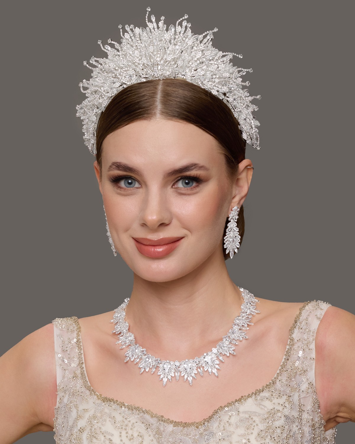 Medium Size Bridal Crown with Darrel Zircon Stones and Crystal Beads ...